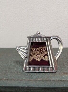 Vintage Metal Picture Frame  Teapot Watering Can Shaped Fits 2x2.5 inch Photo